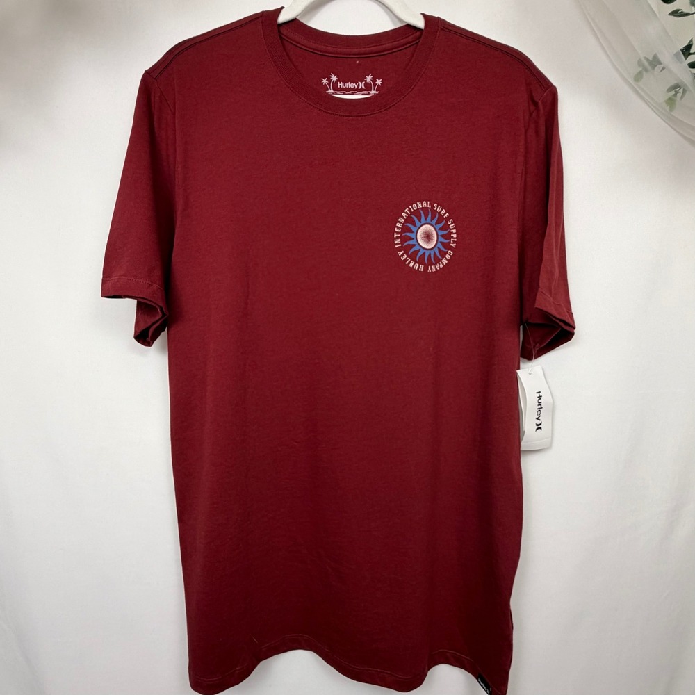 Hurley Mens International Surf Supply Graphic T-Shirt Burgundy Red Medium NWT